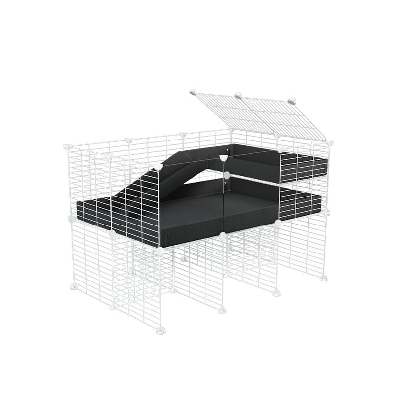 a 3x2 CC guinea pig cage with clear transparent plexiglass acrylic panels  with stand loft ramp small mesh white grids black corroplast by brand kavee
