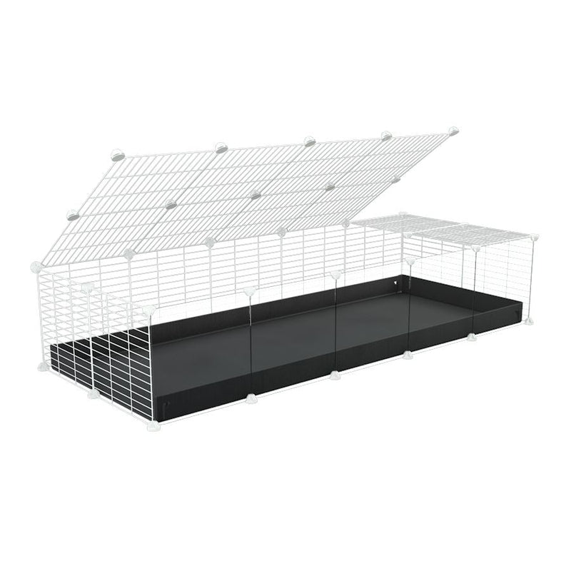 A 2x5 C and C cage with clear transparent plexiglass acrylic grids  for guinea pigs with black coroplast a lid and small hole white grids from brand kavee
