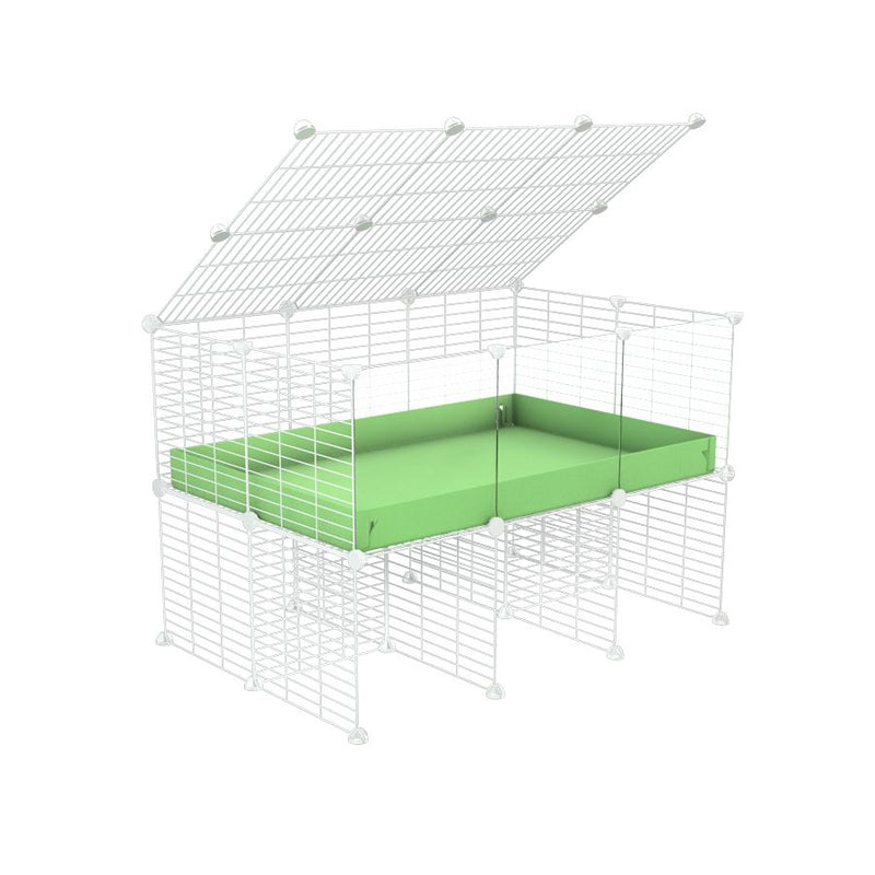 a 3x2 C&C cage with clear transparent perspex acrylic windows  for guinea pigs with a stand and a top green pastel pistachio plastic safe white grids by kavee
