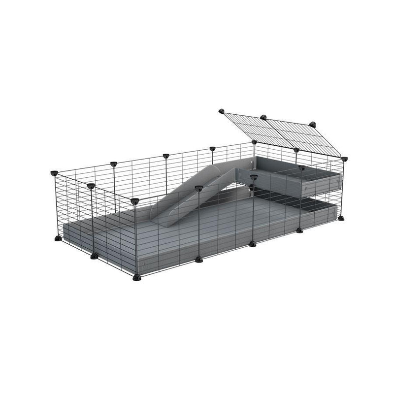 a 4x2 C&C guinea pig cage with a loft and a ramp gray coroplast sheet and baby bars by kavee