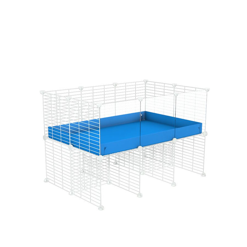 a 3x2 CC cage with clear transparent plexiglass acrylic panels  for guinea pigs with a stand blue correx and white C&C grids sold in USA by kavee
