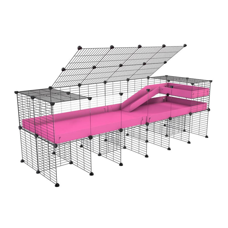 A 2x6 C and C guinea pig cage with clear transparent plexiglass acrylic panels  with stand loft ramp lid small size meshing safe grids pink correx sold in USA